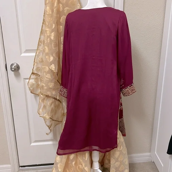 New Pakistani Indian Ethnic shalwar kameez burgundy color with beautiful  #351 - Picture 10 of 15
